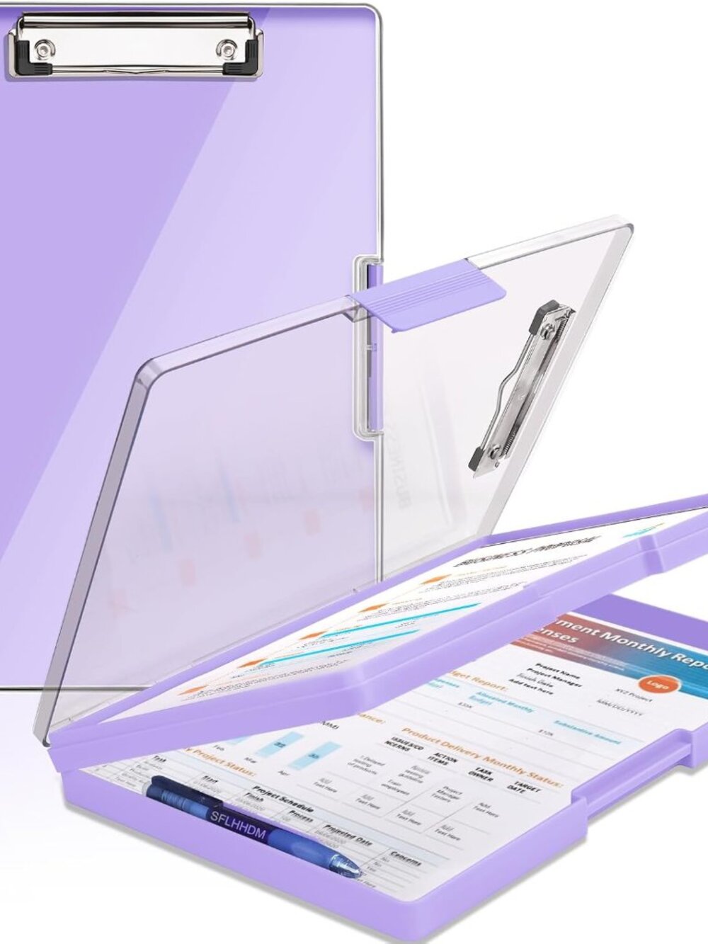 Clipboard with Storage,Heavy Duty Clip Boards 8.5x11 with 2 Storage Case,Clear V